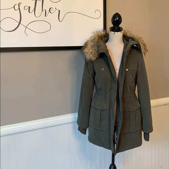 army green jacket with fur hood